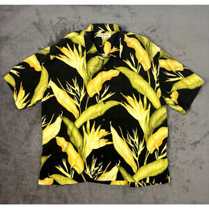Tommy Bahama Mens XXL Floral 100% Silk Short Sleeve Hawaiian Shirt Black Yellow
